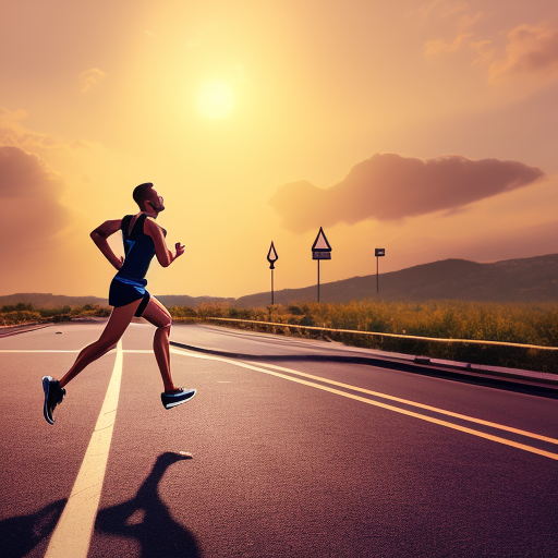 A happy woman running in a marathon